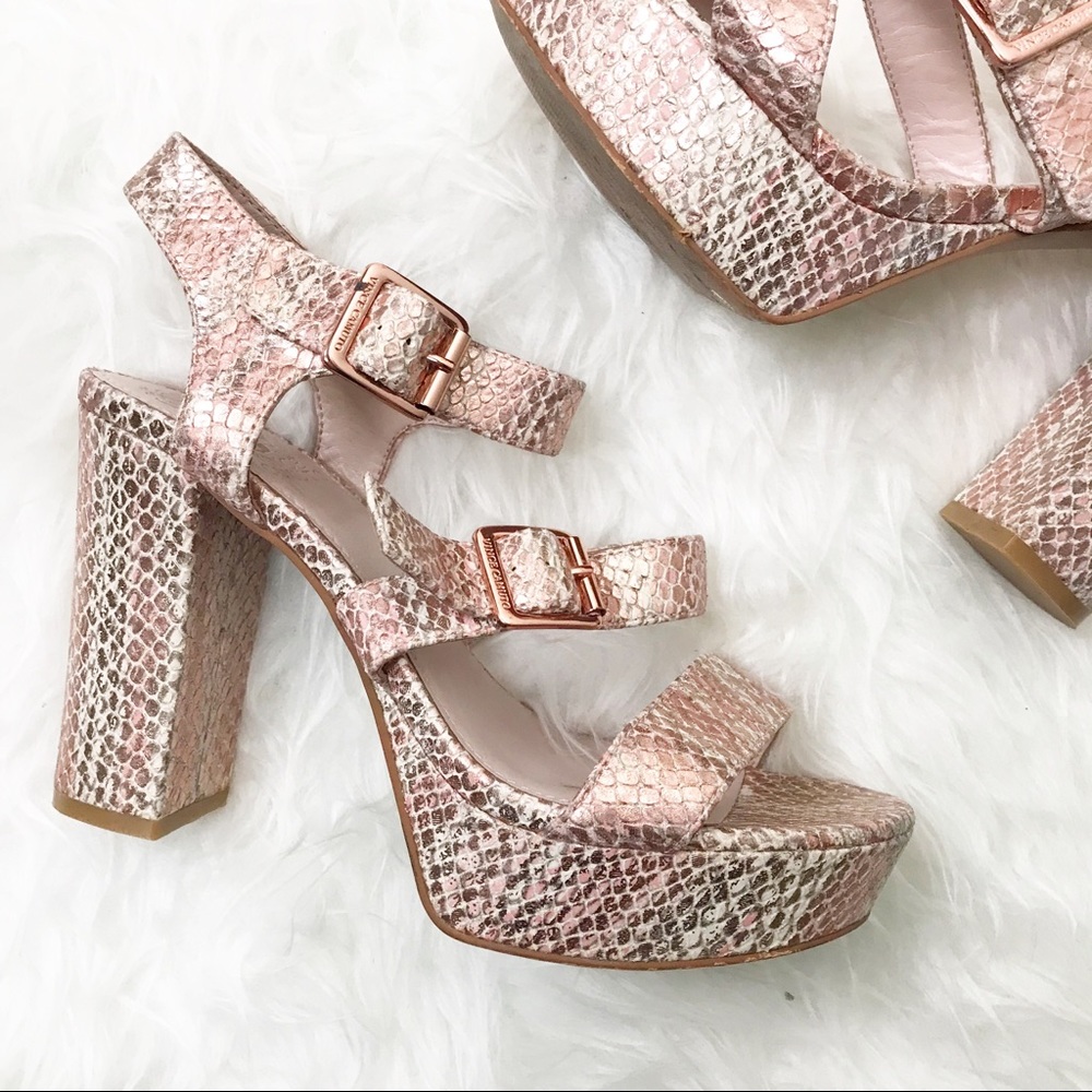 Vince Camuto Rose Gold Snake Skin Block Heels 7 - Picture 2 of 7